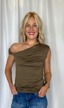 Load image into Gallery viewer, blonde girl wearing olive shirt
