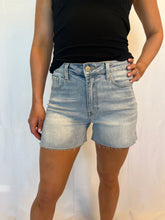 Load image into Gallery viewer, High Rise Raw Cut Hem Side Slit Shorts
