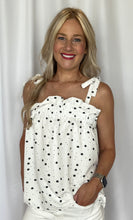 Load image into Gallery viewer, blonde girl wearing white daisy print tank