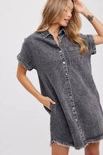 Load image into Gallery viewer, Denim Shirt Dress with Frayed Hem and Cuffed Sleeves