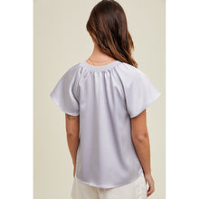 Load image into Gallery viewer, girl wearing satin blouse facing backward