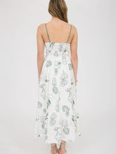 Load image into Gallery viewer, Woman facing backward displaying white dress with green straps