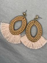 Load image into Gallery viewer, Open Oval Rattan Earrings with Pink Fringe