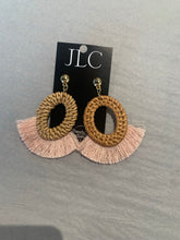 Load image into Gallery viewer, Open Oval Rattan Earrings with Pink Fringe