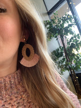 Load image into Gallery viewer, Open Oval Rattan Earrings with Pink Fringe