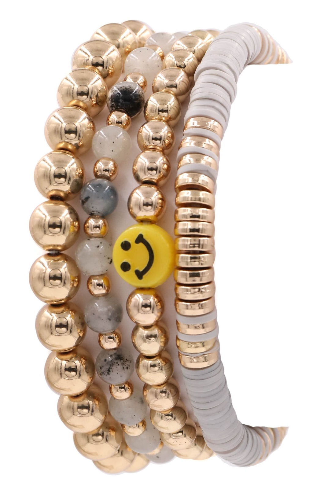 Metal Smiley Bead Stretch Bracelet Set