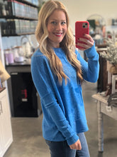 Load image into Gallery viewer, Ocean Blue Soft Sweater with Ribbed Sleeves
