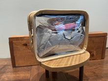 Load image into Gallery viewer, Clear, rectangular, stadium cross-body bag, gold-tone hardware, decorative scarf

