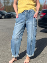 Load image into Gallery viewer, Risen Medium Washed Slouchy Ankle Barrel Jeans with Cuffed Hem
