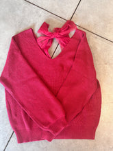 Load image into Gallery viewer, V-Neck Drop Shoulder Back Bow Tie Detail Sweater
