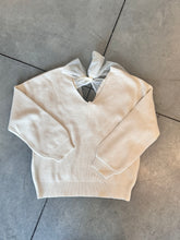 Load image into Gallery viewer, V-Neck Drop Shoulder Back Bow Tie Detail Sweater

