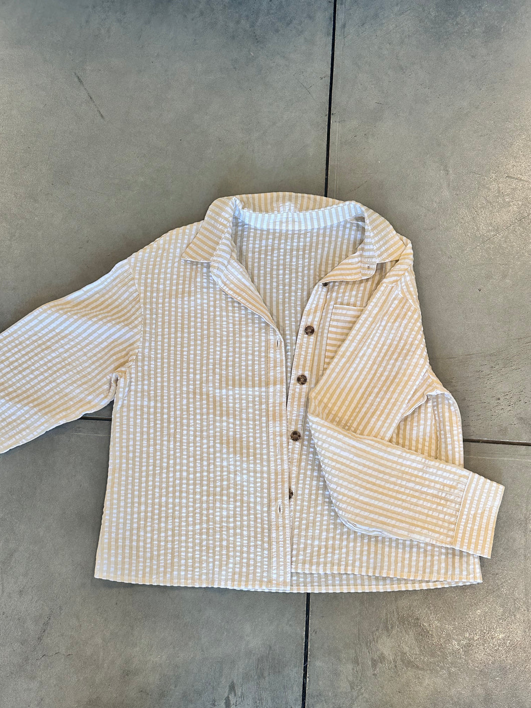 Button Down Striped Crinkled Light Weight Shirt