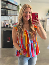 Load image into Gallery viewer, Rainbow Color Striped Shirt with Ruffled Straps
