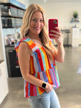 Load image into Gallery viewer, Rainbow Color Striped Shirt with Ruffled Straps
