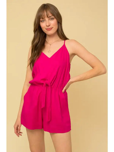 Fuchsia Sleeveless front tie romper