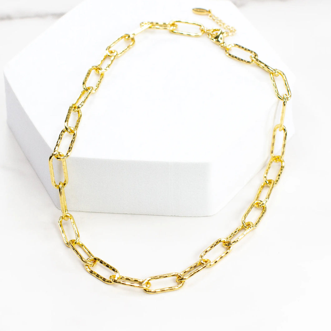 Lead & Nickel Free Gold Checker Chain Link Necklace