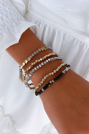Grey/Gold beaded layered bracelet set