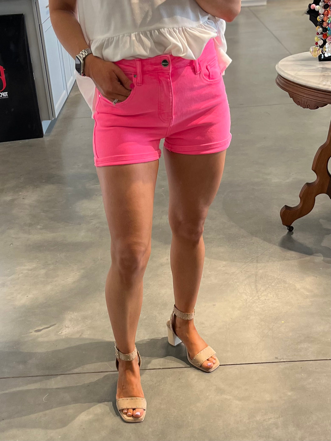 High Rise Hot Pink Demin Shorts