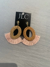Load image into Gallery viewer, Open Oval Rattan Earrings with Pink Fringe
