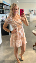 Load image into Gallery viewer, Blush Pink Gingham Mini Dress with Tie on Back
