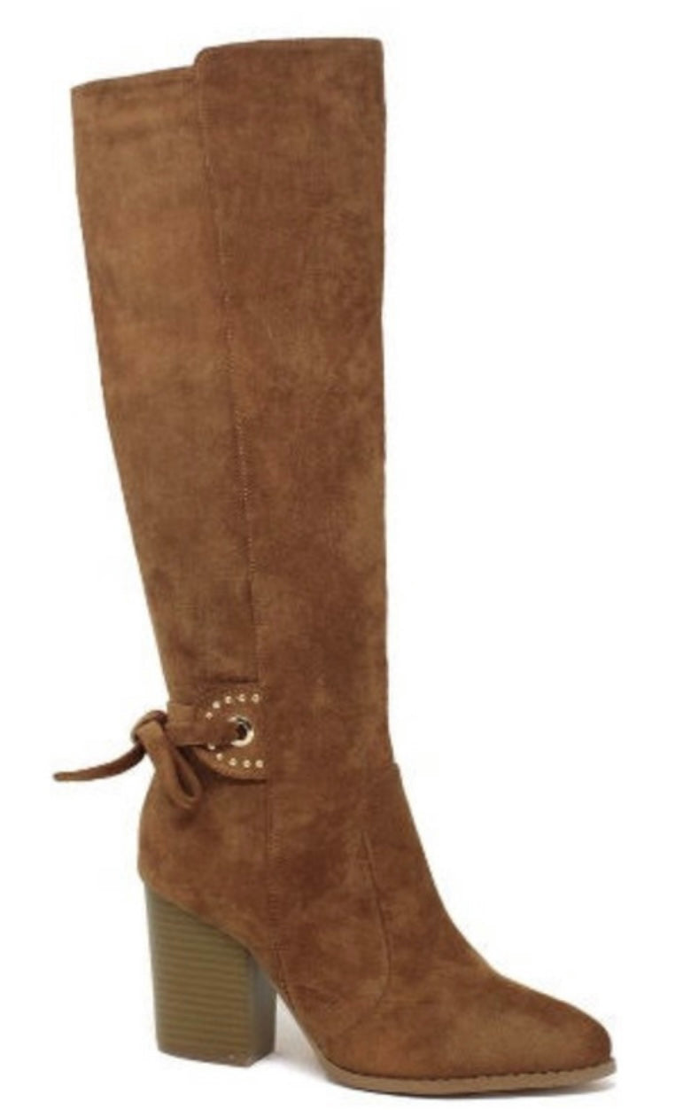 Pointed Toe Suede Knee High Boot with Heel