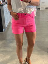 Load image into Gallery viewer, High Rise Hot Pink Demin Shorts
